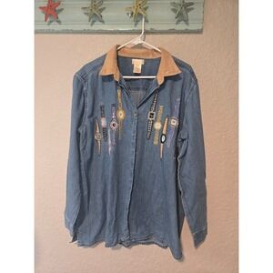 Vtg Denim Bobbie Brooks Embroidered Shirt